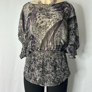 Miley Cyrus Max Azria Sheer Animal Print Blouse Tunic Dolman Sleeve XL